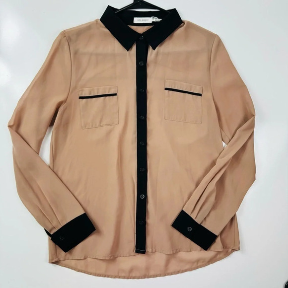 Blu Pepper Blush Semi Sheer Chiffon Long Sleeve Blouse Size Medium - Picture 4 of 10